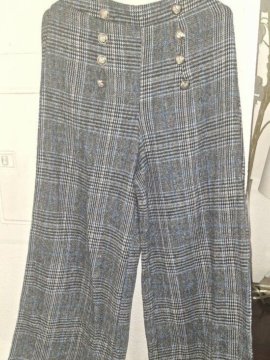 Pants - Women’s High Waisted Wide Leg Plaid Pants